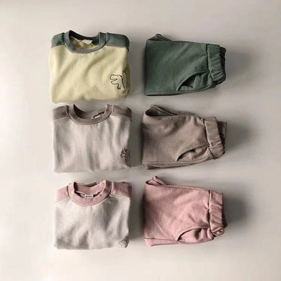 Conjunto de 2 Piezas de Sudaderas con Animales Bordados y Colores Contrastantes para Niños y Niñas - Image 4