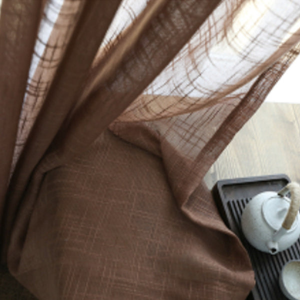 Close-up of a natural linen half-shade curtain with a textured weave and soft folds, paired with dried baby's breath flowers. - Image 9