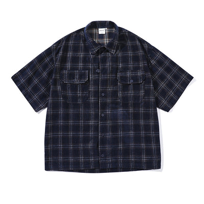 Camisa Cuadros Corduroy Manga Corta Suelta Unisex - Image 4