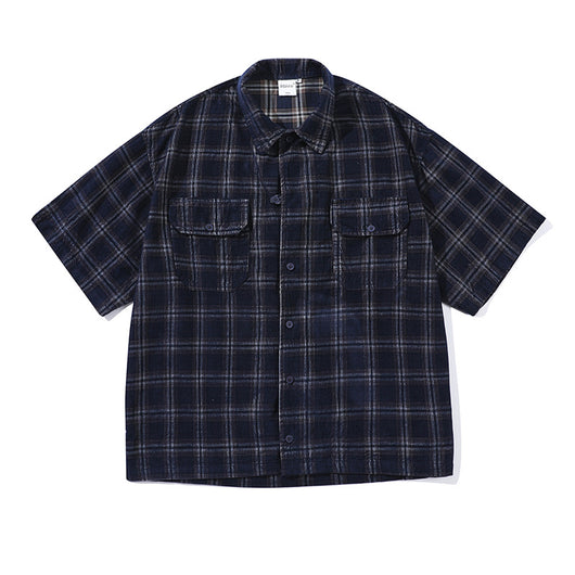 Camisa Cuadros Corduroy Manga Corta Suelta Unisex - Image 4