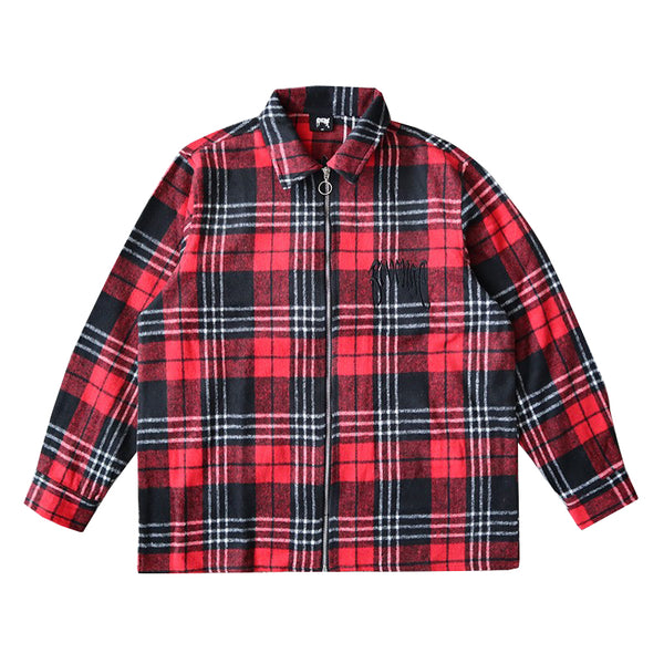 Chaqueta Camisa Cuadriculada con Bordados y Cierre