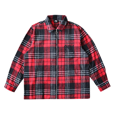 Chaqueta Camisa Cuadriculada con Bordados y Cierre
