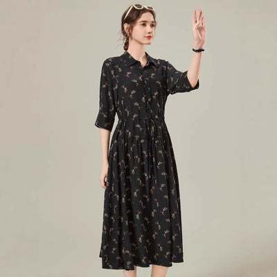 Vestido Camisero de Seda Floral Largo