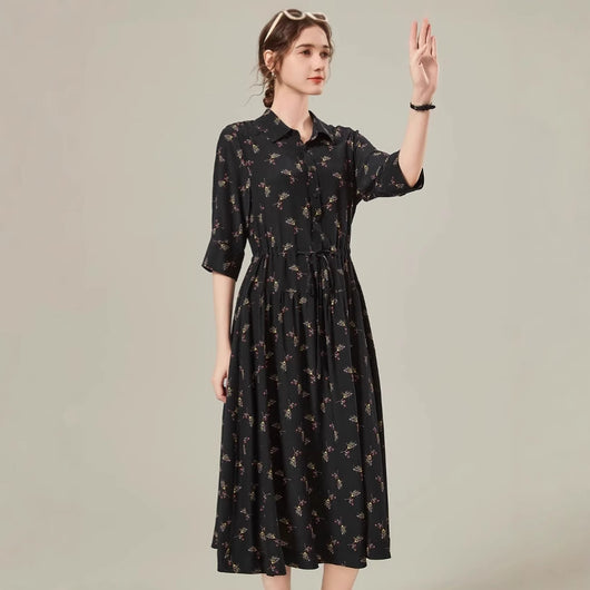 Vestido Camisero de Seda Floral Largo