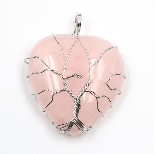 Colgante Corazón Melocotón Cristal Natural Árbol de la Vida para Parejas - Image 34