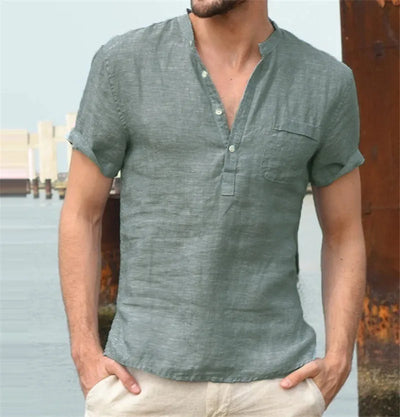 Camisa de Manga Corta en Algodón y Lino para Hombre - Image 16