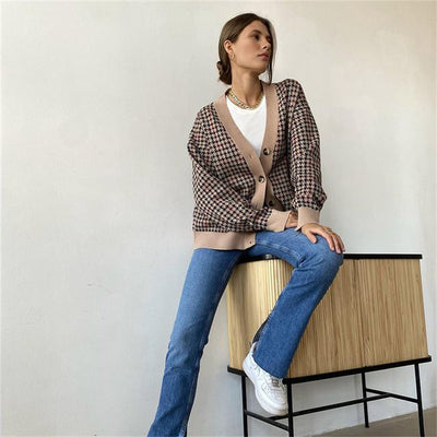 Suéter Suelto Estampado Pata de Gallo para Mujer - Image 5