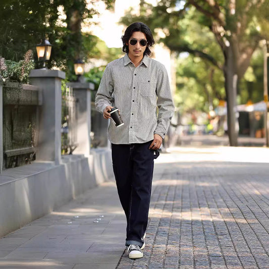 Camisa Retro de Rayas Verticales Manga Larga para Hombre
