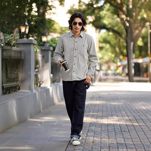 Camisa Retro de Rayas Verticales Manga Larga para Hombre