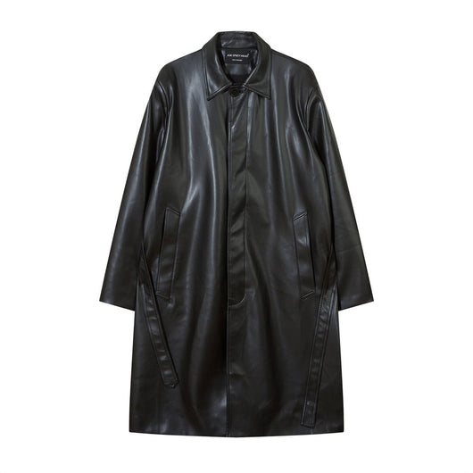 Abrigo de Cuero PU Estilo Americano con Cinturón para Hombre - Otoño e Invierno