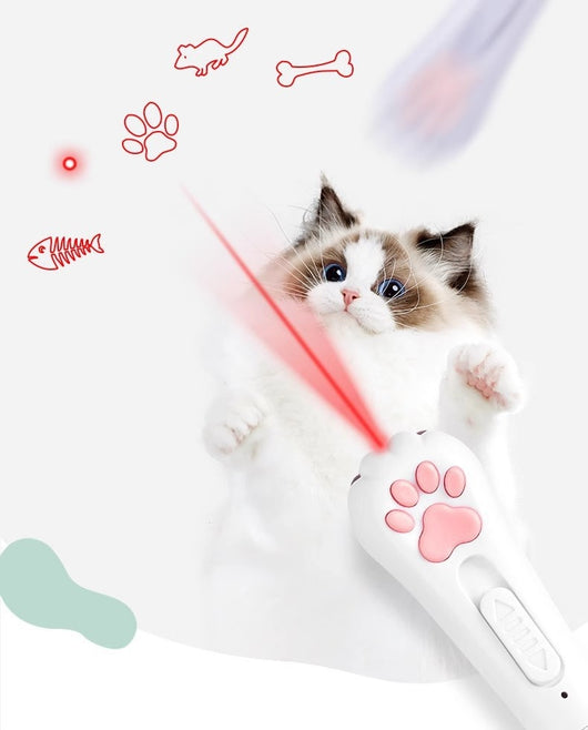 Pink cat paw pen light toy with red laser, UV light for urine detection, and white LED illumination, featuring a keychain. - Image 12
