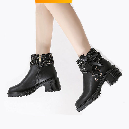Botas Martin de Cuero Suave con Tacón Grueso - Primavera y Otoño - Image 10