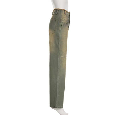 Jeans Sueltos Tiro Bajo Efecto Desgastado con Bolsillos y Costuras Decorativas - Image 15