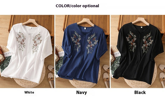 Blusa Suelta de Algodón y Lino con Escote V y Manga Corta para Mujer - Image 35