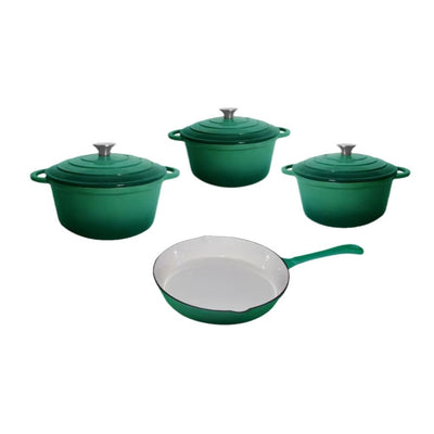 Juego de 4 Piezas de Cocotte de Hierro Fundido Esmaltado Blanco Interior - Image 5