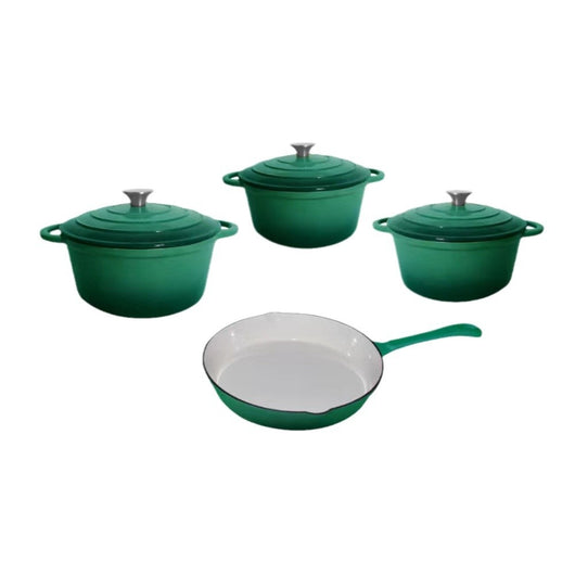 Juego de 4 Piezas de Cocotte de Hierro Fundido Esmaltado Blanco Interior - Image 5