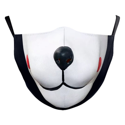 White ear hook dust mask with a black and white clown face design, featuring a wide stitched smile. - Image 7