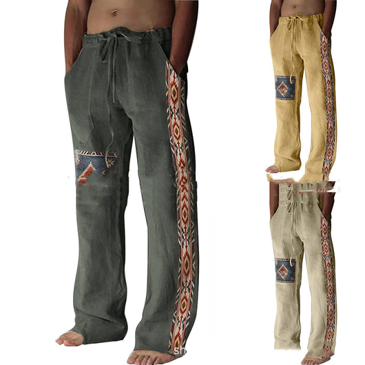 Pantalones Étnicos Rectos con Cordón para Hombre - Image 3