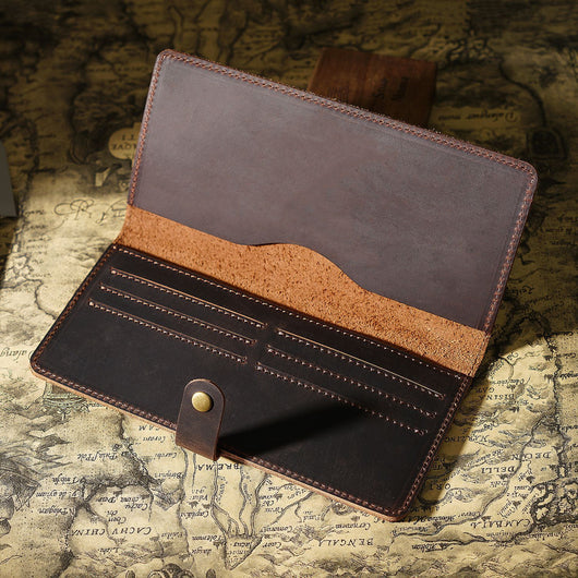 Billetera Retro Cuero Crazy Horse Multifuncional Unisex Cartera Larga - Image 15