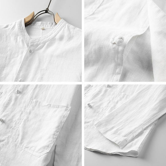 Camisa Retro Estilo Chino para Hombre con Cuello Mao