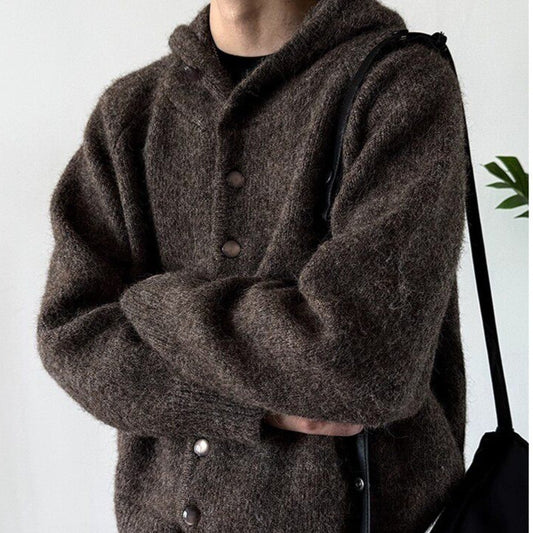 Cardigan Retro Japonés con Capucha y Botones para Hombre - Otoño Invierno