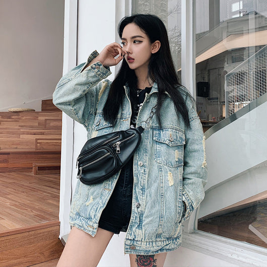Chaqueta Denim para Parejas con Parche Dinosaurio Estilo Europeo y Americano