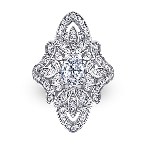 Anillo de Diamante Simulado Floral Ancho Exagerado - Estilo Europeo y Americano