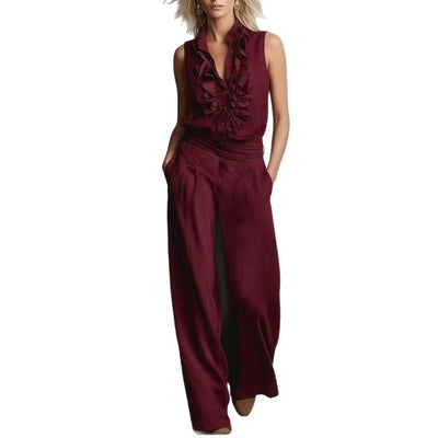 Conjunto Elegante de Lino: Blusa sin Mangas y Pantalón de Pierna Ancha - Image 5
