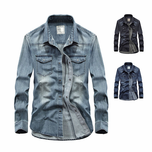 Camisa Denim Manga Larga para Hombre Talla Grande Cuello Solapa - Image 3