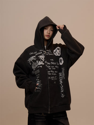 Sudadera Mujer con Capucha y Cierre - Estampado de Letras Negro - Image 17