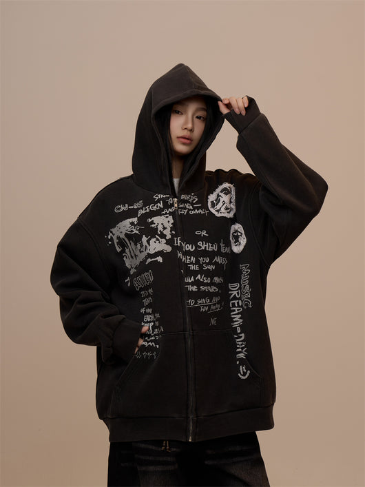 Sudadera Mujer con Capucha y Cierre - Estampado de Letras Negro - Image 17