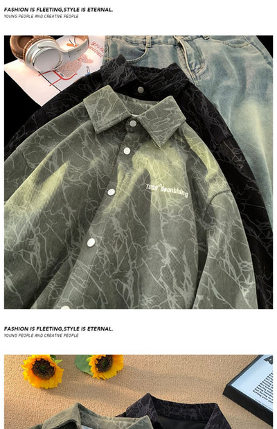 Camisa de Pana Bordada Estilo Retro Americano Premium para Hombre - Image 9