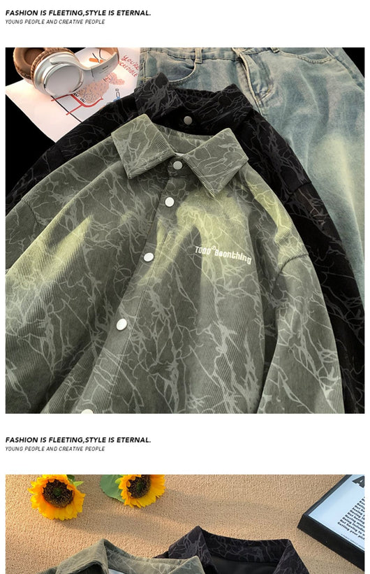 Camisa de Pana Bordada Estilo Retro Americano Premium para Hombre - Image 9