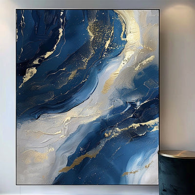 Cuadro Abstracto Dorado y Azul Minimalista - Pintura al Óleo Hecha a Mano con Textura Moderna - Image 3