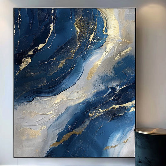 Cuadro Abstracto Dorado y Azul Minimalista - Pintura al Óleo Hecha a Mano con Textura Moderna - Image 3