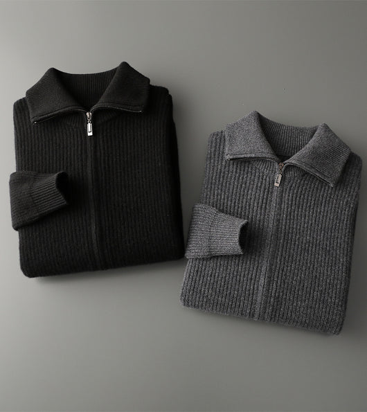 Cardigan de Lana Pura con Cierre para Hombre - Abrigo Solapa Otoño Invierno - Image 13
