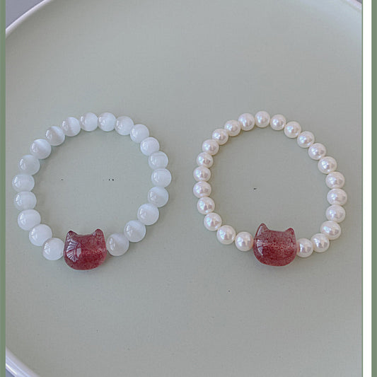 Pulsera Ojo de Gato Perla Blanca para Mujer