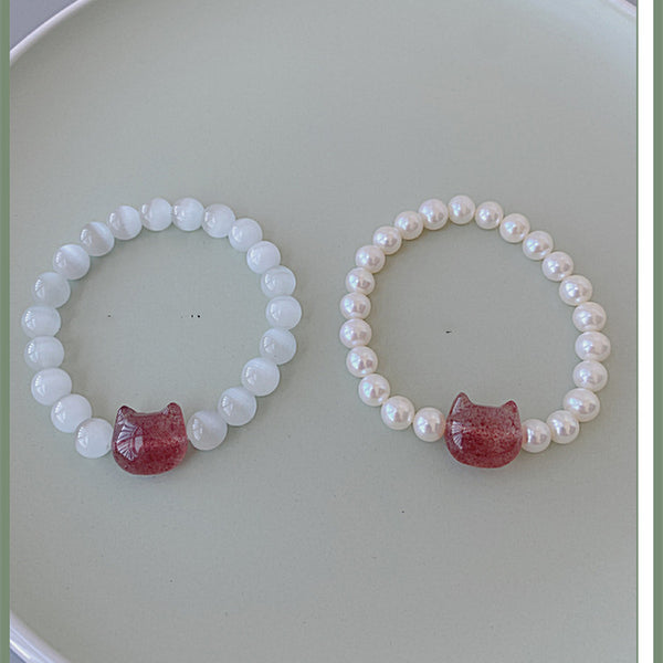 Pulsera Ojo de Gato Perla Blanca para Mujer