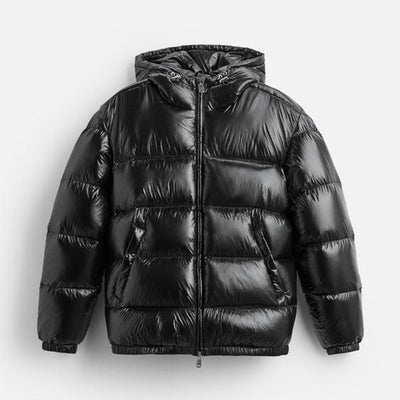 Abrigo Corto Acolchado Negro con Capucha para Otoño e Invierno - Image 9