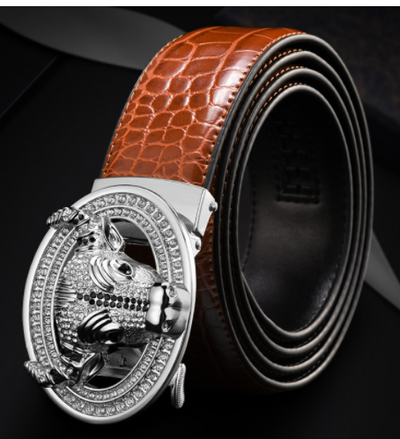 Cinturón de Cuero con Hebilla Automática y Patrón de Diamantes - Cabeza de Toro - Image 10