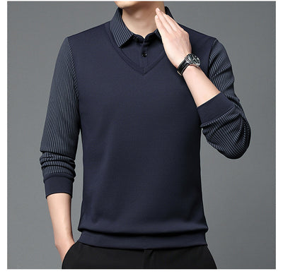 Playera Casual de Negocios con Efecto Dos Piezas y Mangas Rayadas - Image 22