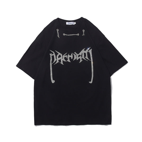 Camiseta Manga Corta Hombre con Letras de Strass