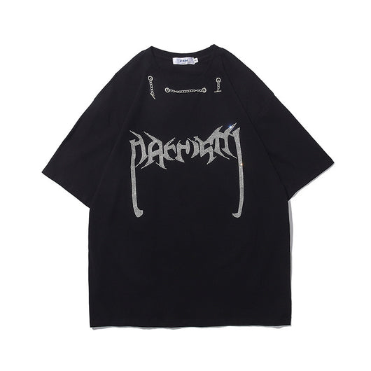 Camiseta Manga Corta Hombre con Letras de Strass