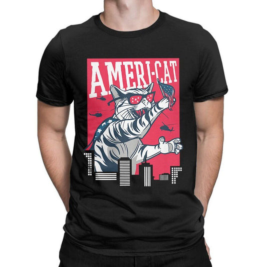 Camiseta Retro Gato Estampado Unisex de Manga Corta - Image 2