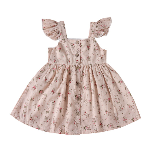Vestido Infantil Tricolor Floral con Mangas Aleteo - Image 5