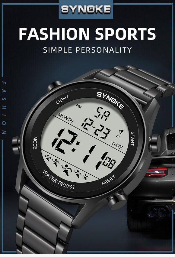 Reloj Deportivo Digital Acero Inoxidable Pantalla Grande Resistente al Agua