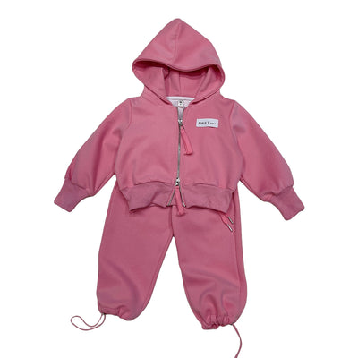 Pink hooded zip-up jacket and matching pants set for girls, featuring a small 'N=XT GIRLS' label. - Image 11
