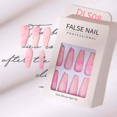 Uñas Postizas Largas con Patrón Mármol y Acabado Brillante Estilo Europeo - Image 14