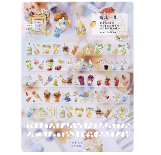 Die-cut PET tape stickers featuring pastel hand-drawn stationery like binder clips, paper clips, notepads, and clothespins. - Image 8