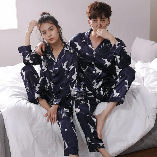 Pijamas de Seda para Parejas - Manga Larga Fresca y Cómoda - Image 28